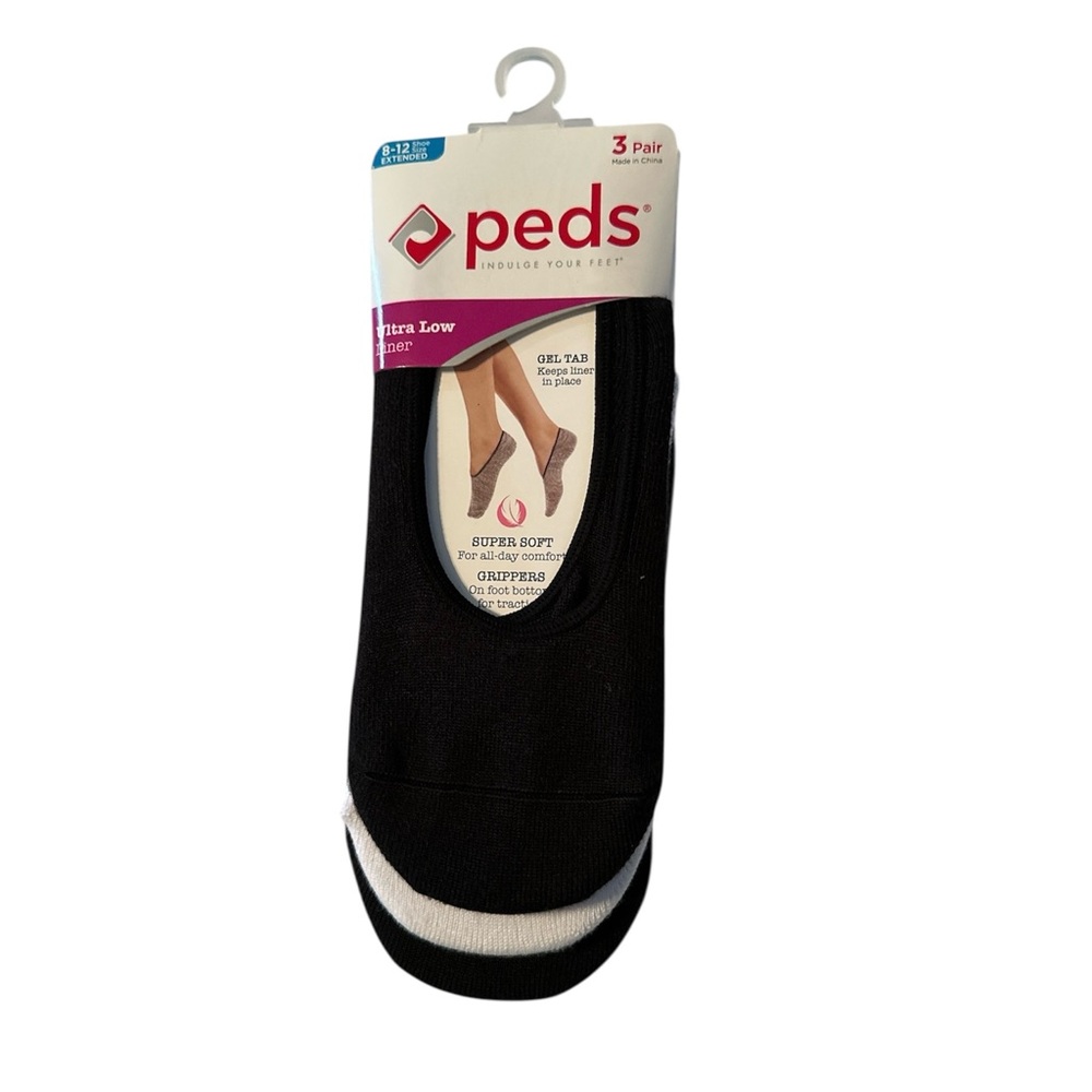 Peds 3 Pair Ultra Low Liner Socks, fits shoe sizes 8-12